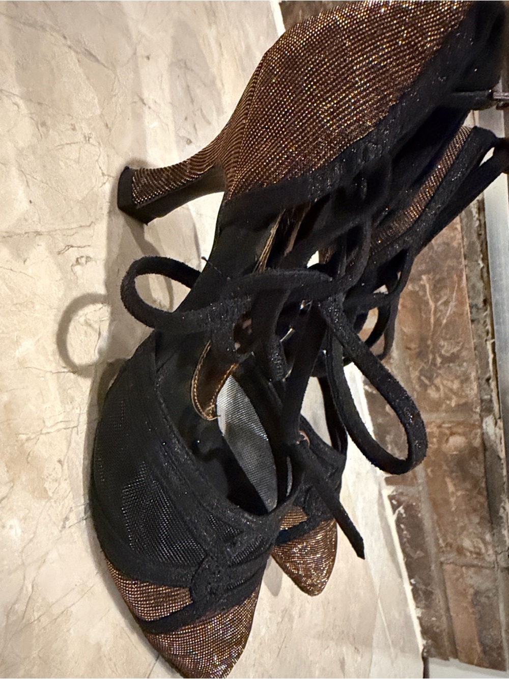 Capezio Black and Bronze Lace-Up Pointed Heels